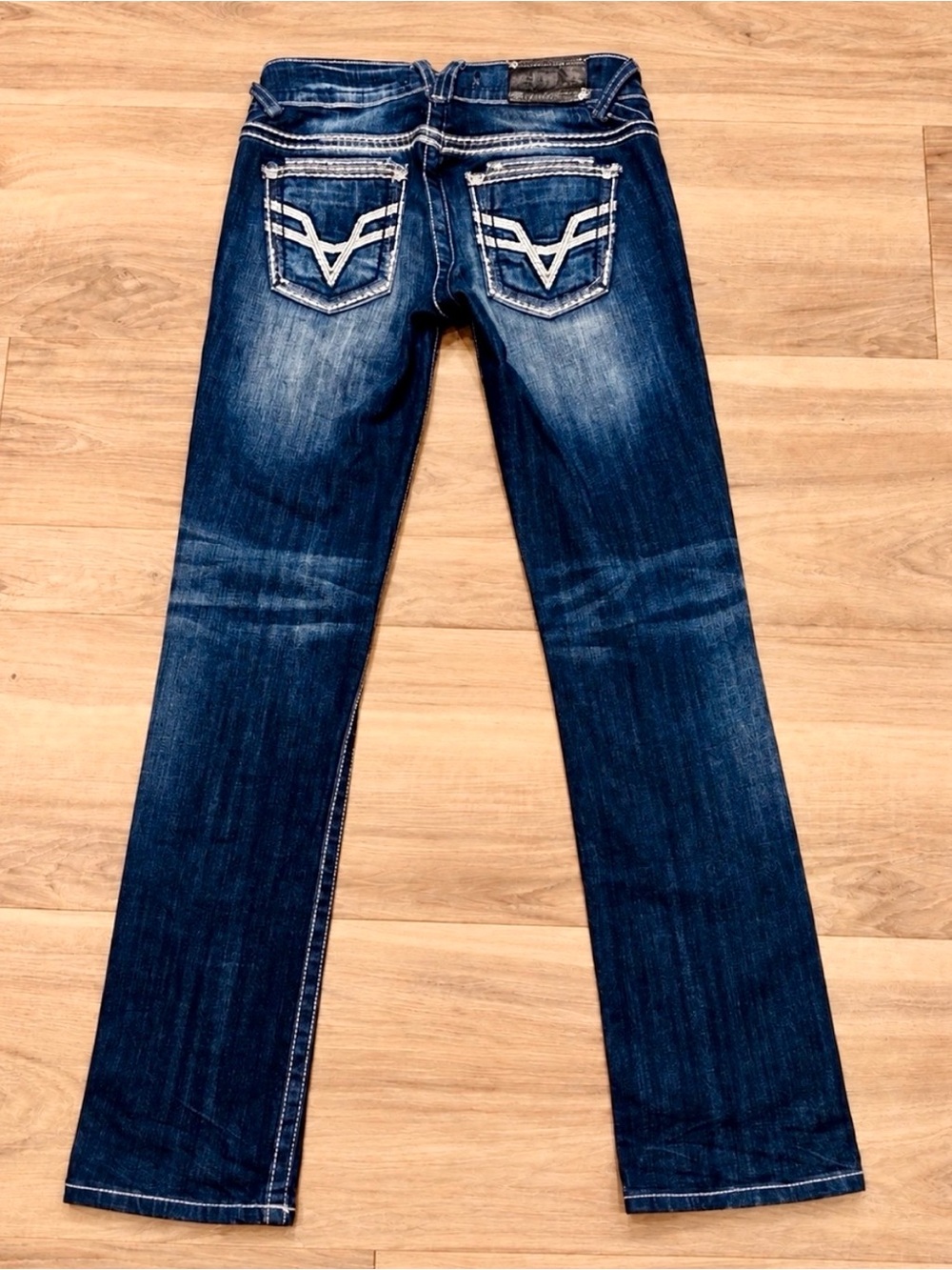 Vigoss Low Rise Straight Leg Jeans 28x32 Dark Blue Wash Stretch Y2K Women’s EUC